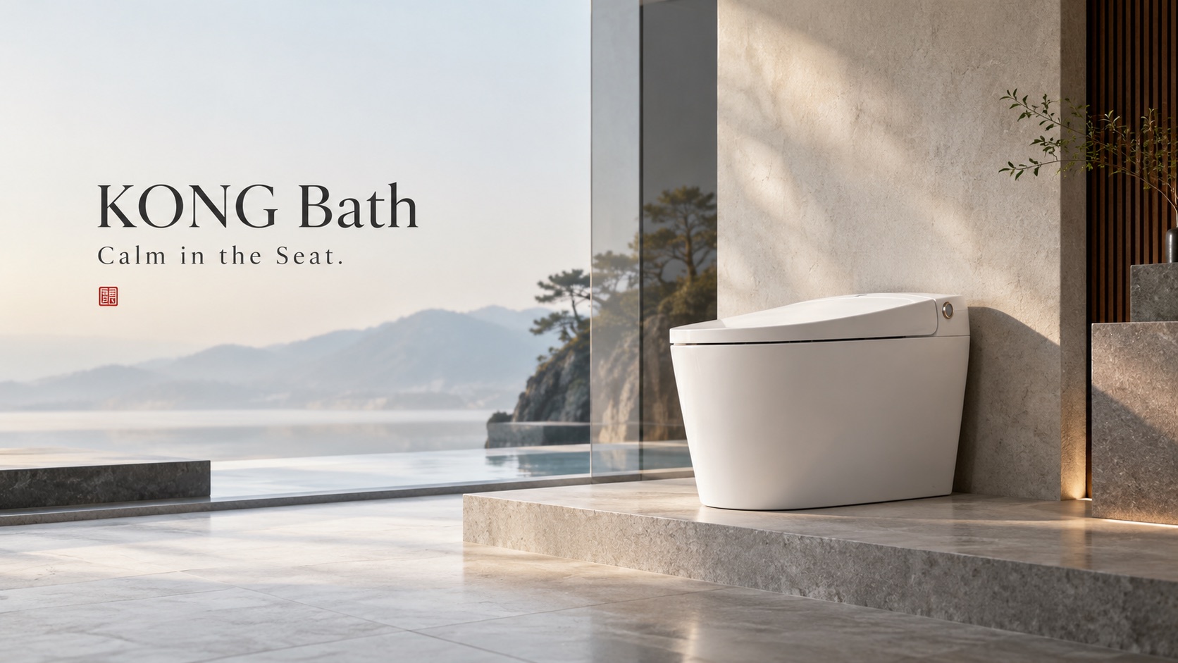 Smart toilet grounded on a stone plinth